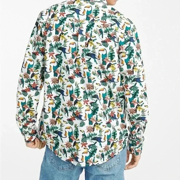 [L]DJAB For Simons Tropical Toucan  Bird Print L/S Button Down Shirt-NWOT - Picture 2 of 13
